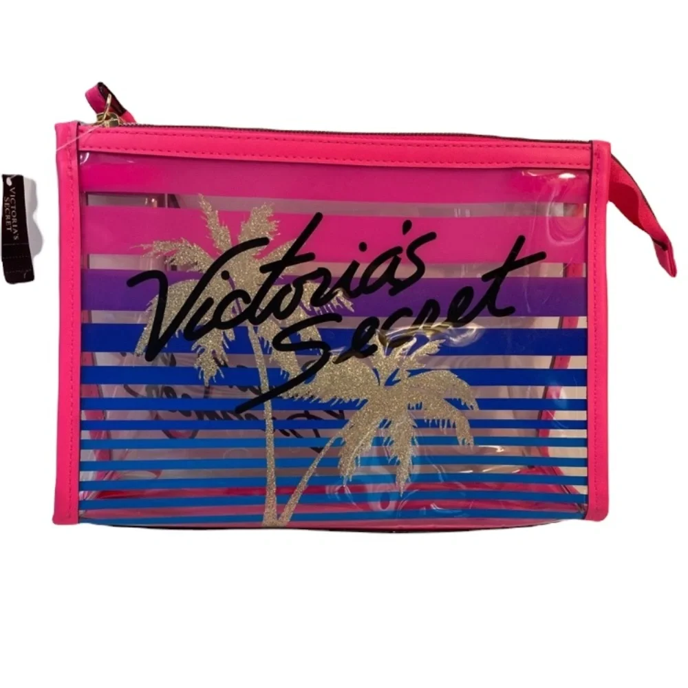 Victoria’s Secret Wristlet Zipper Bag Clear View Special Limited Palm Tree Pink
